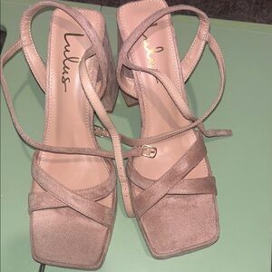 Lulu's Blush Pink Block Heel Strappy Sandals
